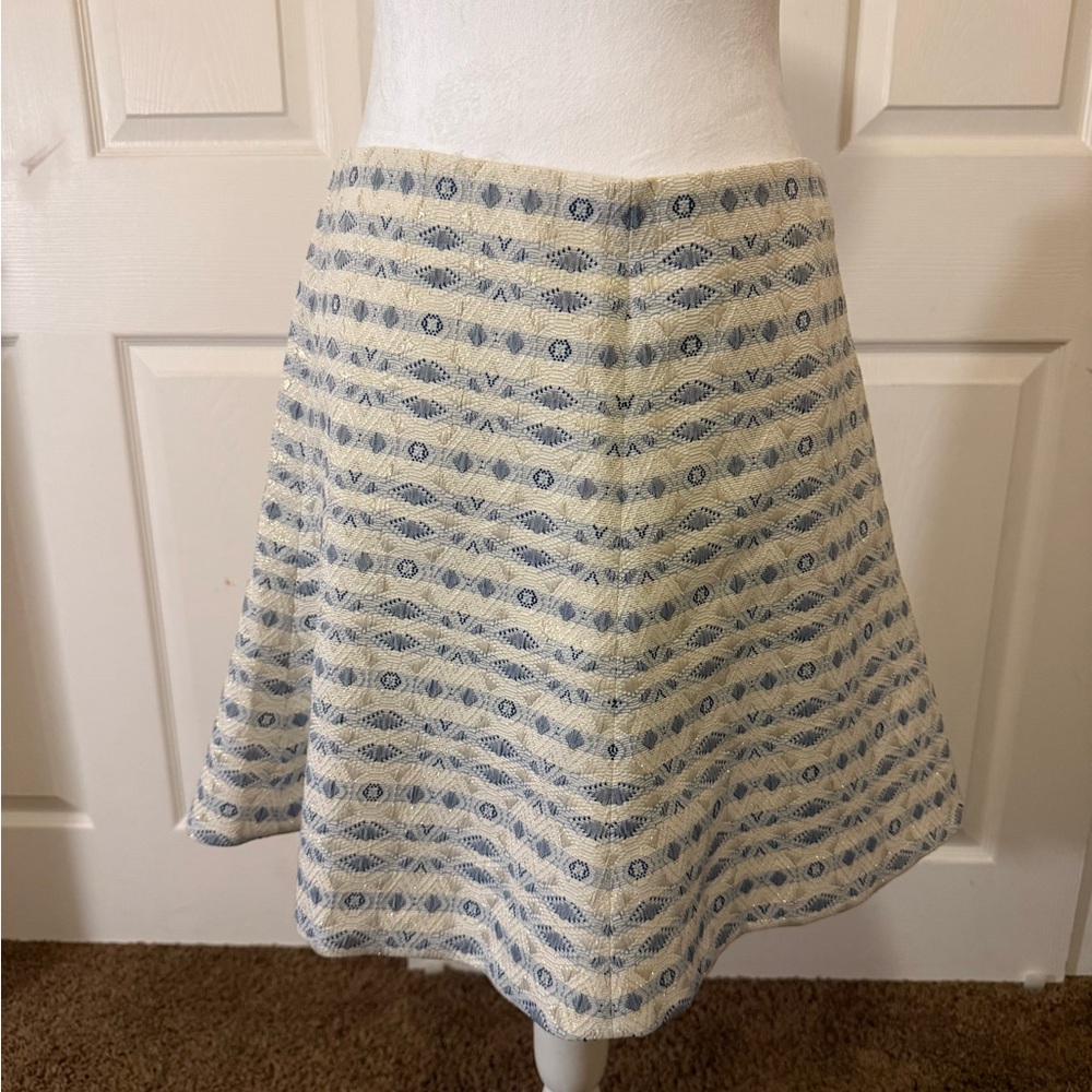 J. Crew Blue and Cream A-Line Skirt